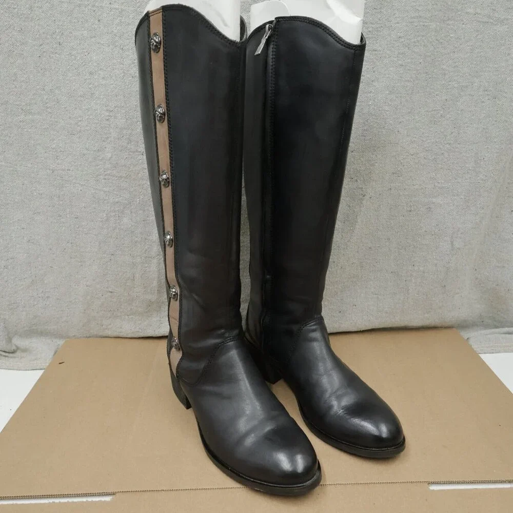 Salvia Womens Knee High Leather Boots Size 38 Black Rose Studs Decor Equestrian